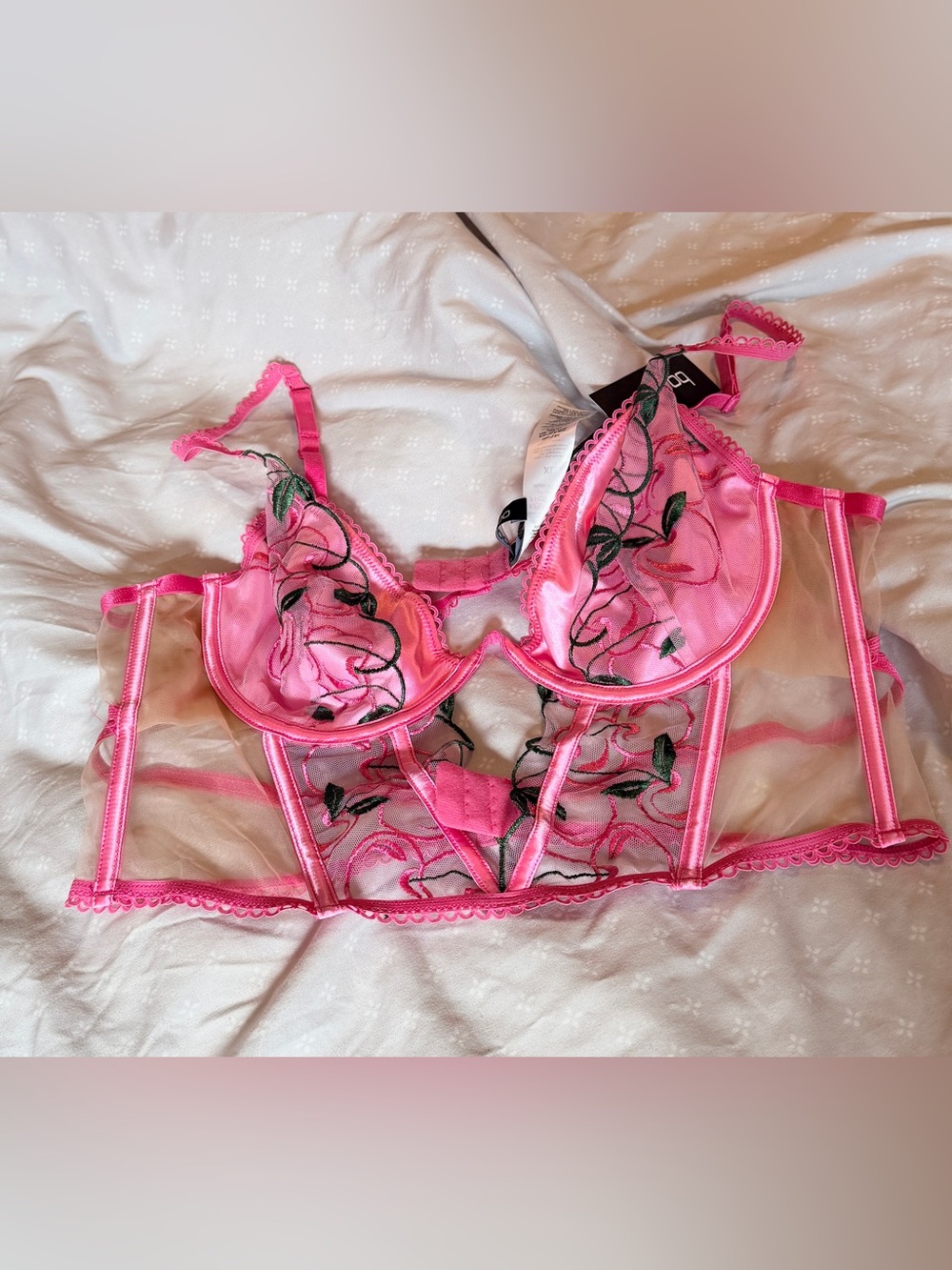 Sheer and Satin Mesh Corset Bra - Sz XL